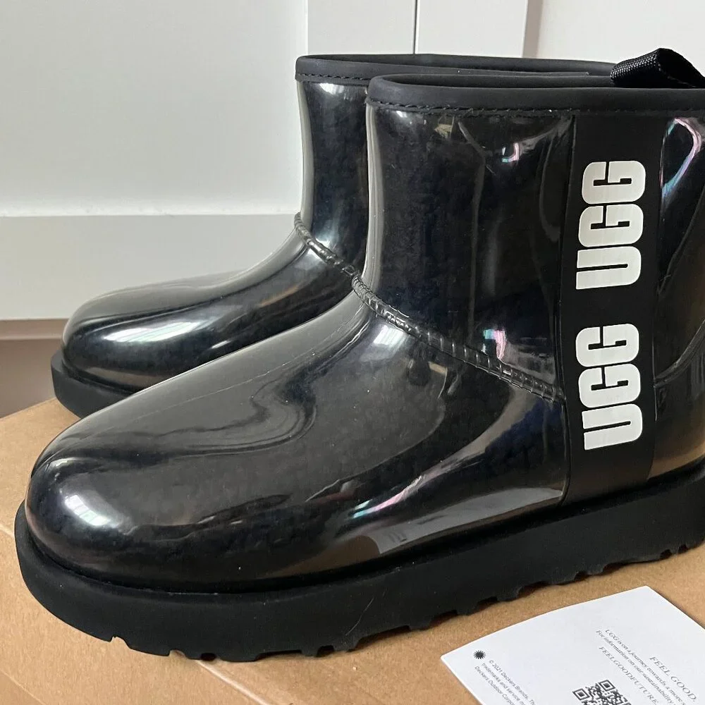 Womens Ugg size 6 Black CLASSIC CLEAR MINI Ankle Rain Snow Boots [1113190-BLK] - Picture 6 of 15